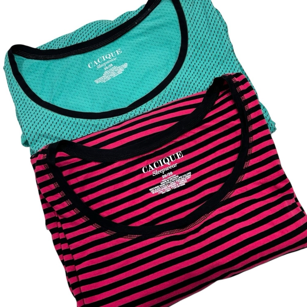 Cacique Sleepwear Top By Lane Bryant Size 26/28 Pink Teal Black Lot Of 2 Pockets - Picture 1 of 5